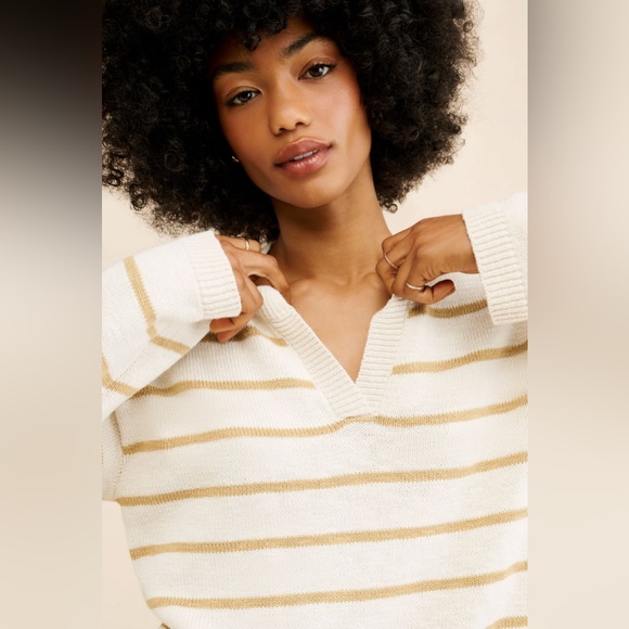Sanctuary Chill Vibes Cotton Knit Cream And Tan Striped Sweater Size Medium - Picture 3 of 6